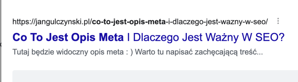 co to jest opis meta - screen przedstawiający wynik wyszukiwania w Google