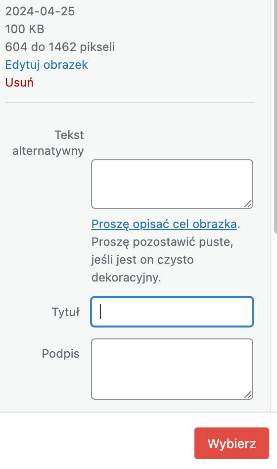 Screen – jak dodać tekst alternatywny do obrazka WordPress