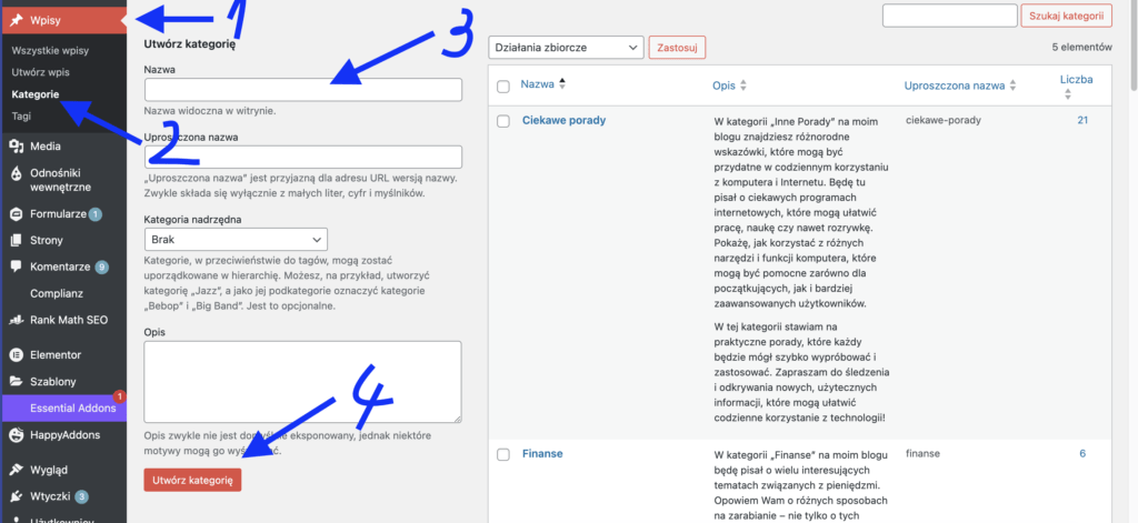 Ja dodać kategorie do wpisu wordpress z panelu administratora