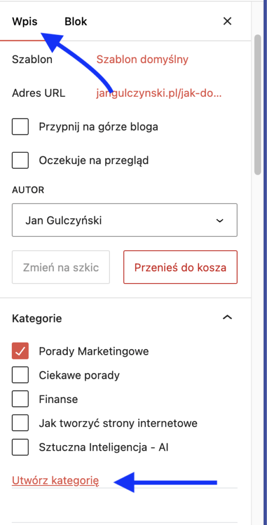 Jak dać kategorie wpisu podczas tworzenia go w WordPress