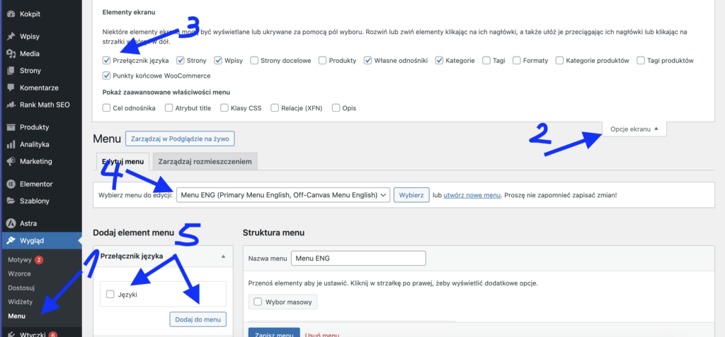 jak dodać menu wyboru języków do WordPress