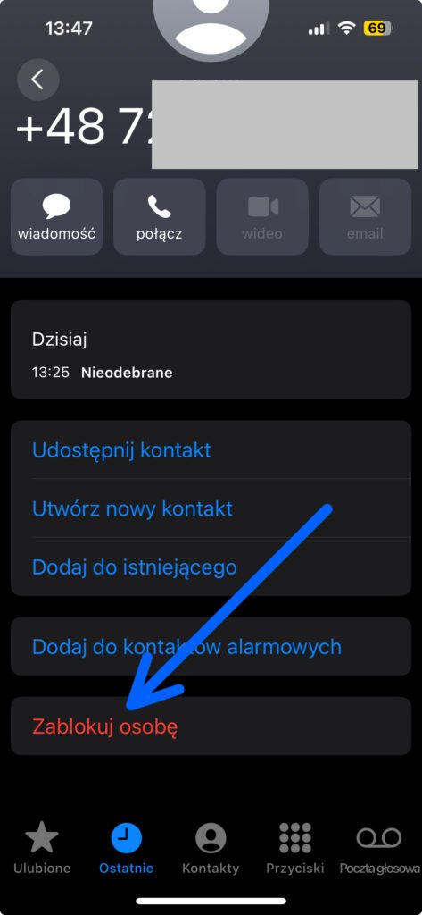 blokowanie kontaktu w iphone