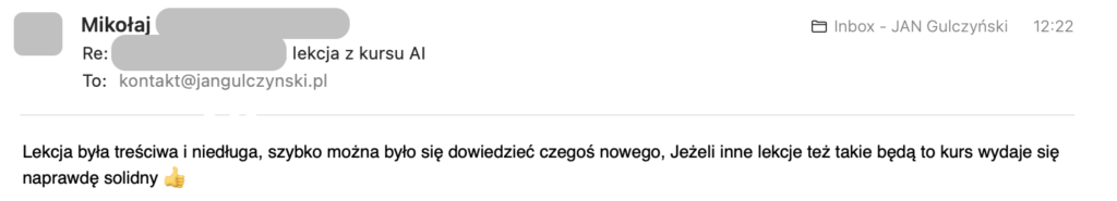 opinia o lekcji z kursu okiełznaj AI