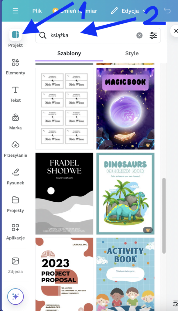 jak stworzyć ebooka w canvie - wybierz szablon na start