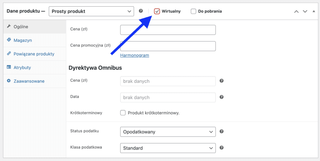 jak włączyć produkt wirtualny w WooCommerce