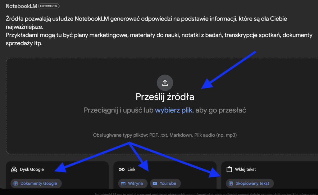 Dodawanie źródeł do stworzenia podcastu 