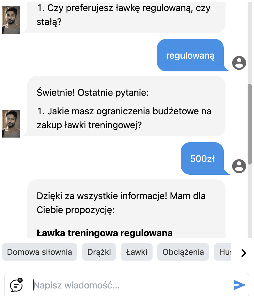 Jak małe firmy mogą korzystać z automatyzacji i AI 4 asystent klienta AI zadaje pytania i dopasowuje produkty do klienta
