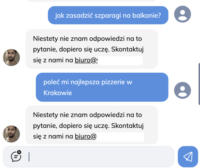 czatbot AI odpowiada tylko na pytania związane z oferowanymi usługami i produktami