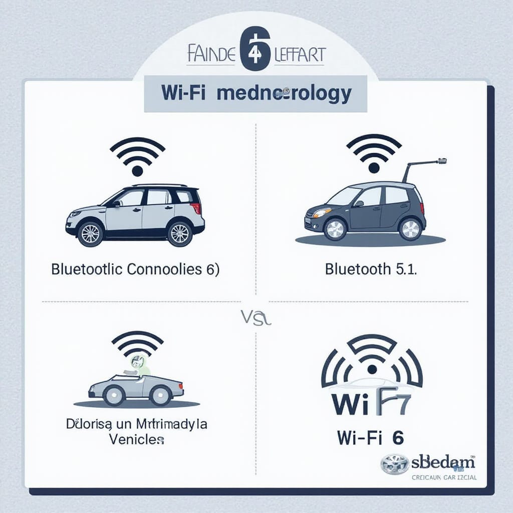 Standardy łączności bezprzewodowej Wi-Fi 6/6E/7, Bluetooth 5.x, UWB 3 Alt-text: Ilustracja przedstawiająca różne urządzenia wykorzystujące standardy łączności bezprzewodowej, takie jak Wi-Fi 6, Bluetooth 5.x i UWB, w codziennym życiu i biznesie.