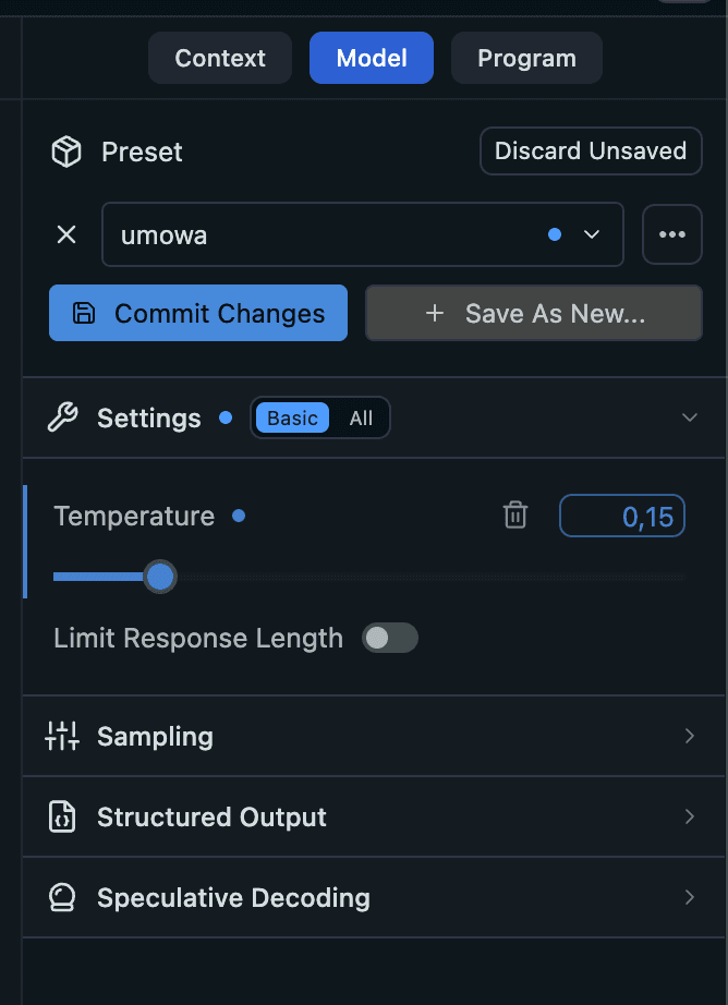 Jak zainstalować lokalny LLM – krok po kroku 6 Zarządzanie ustawieniami modelu sztucznej w LM studio - temperatura i inne paramtetry